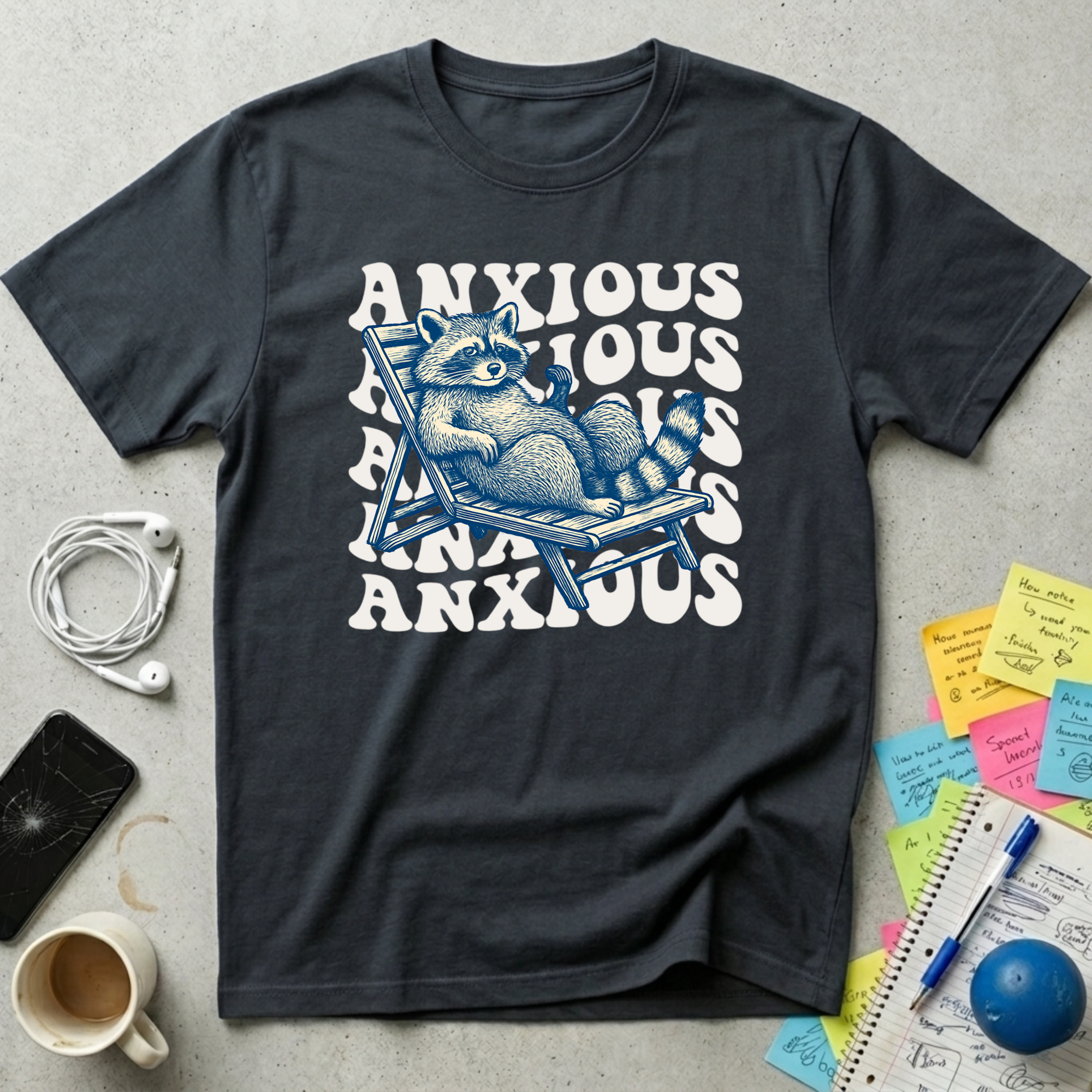 Anxious Raccoon Wavy Retro T-Shirt