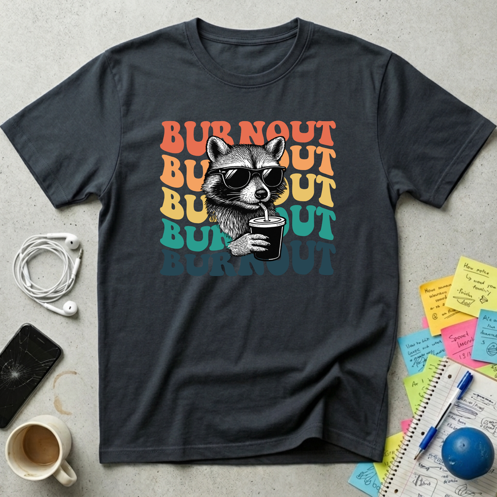 Burnout Retro Sunset - Chill Raccoon T-Shirt