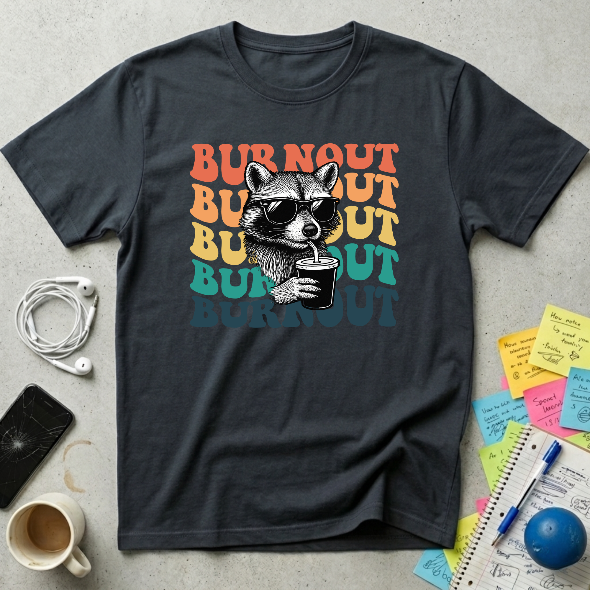 Burnout Retro Sunset - Chill Raccoon T-Shirt