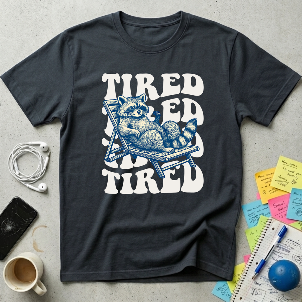 Tired Raccoon Wavy Retro T-Shirt