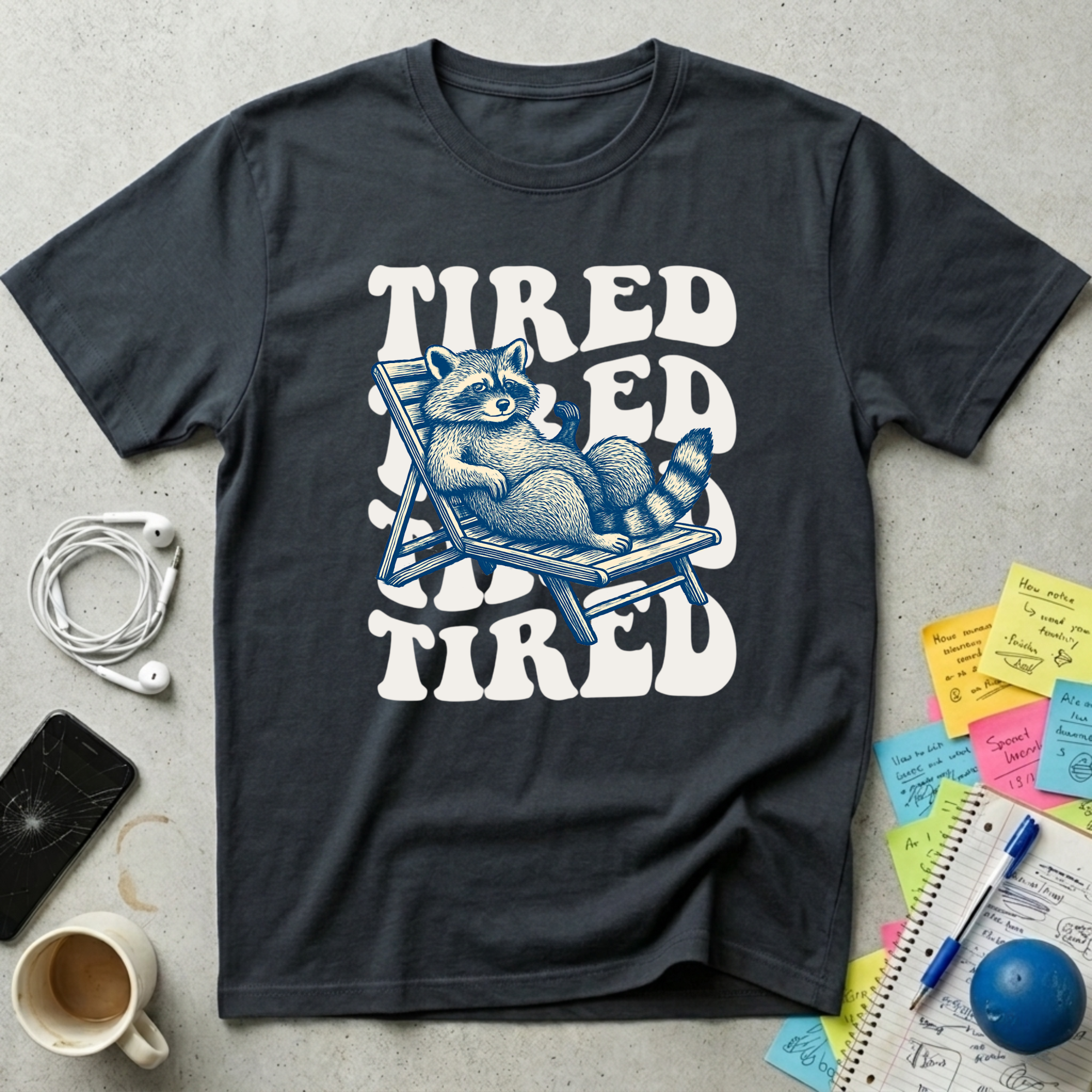 Tired Raccoon Wavy Retro T-Shirt