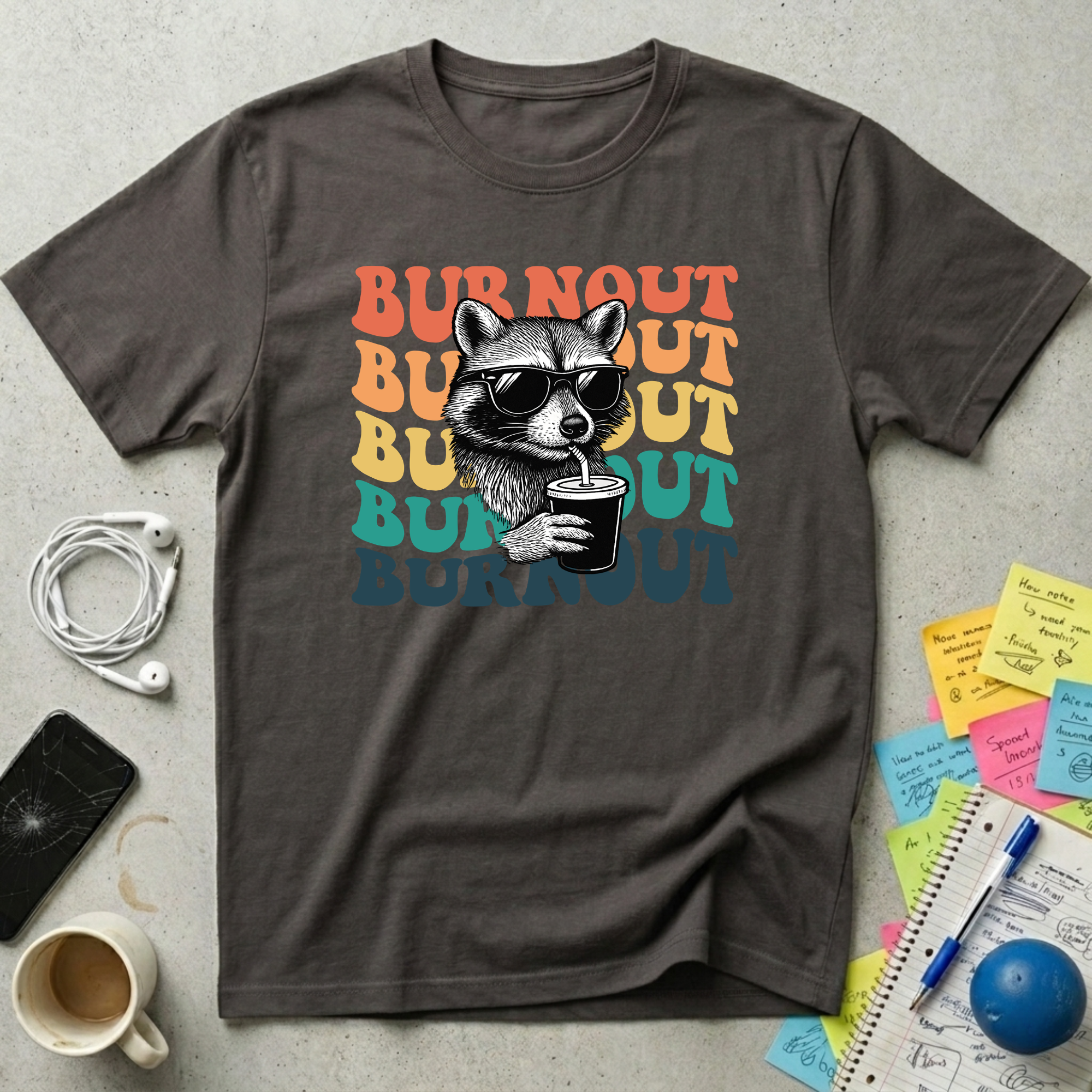 Burnout Retro Sunset - Chill Raccoon T-Shirt