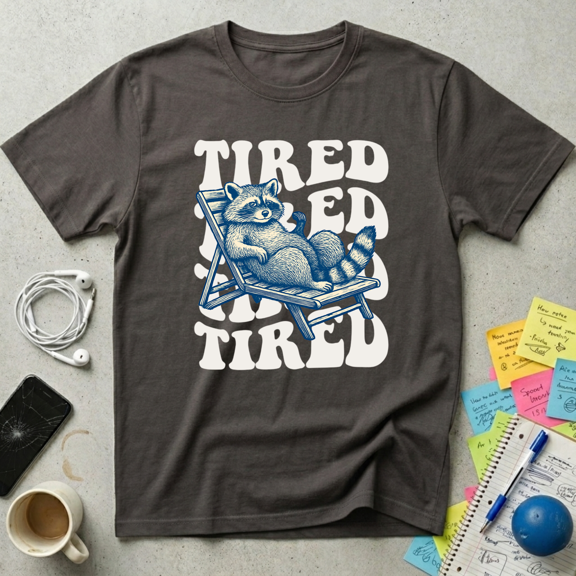 Tired Raccoon Wavy Retro T-Shirt
