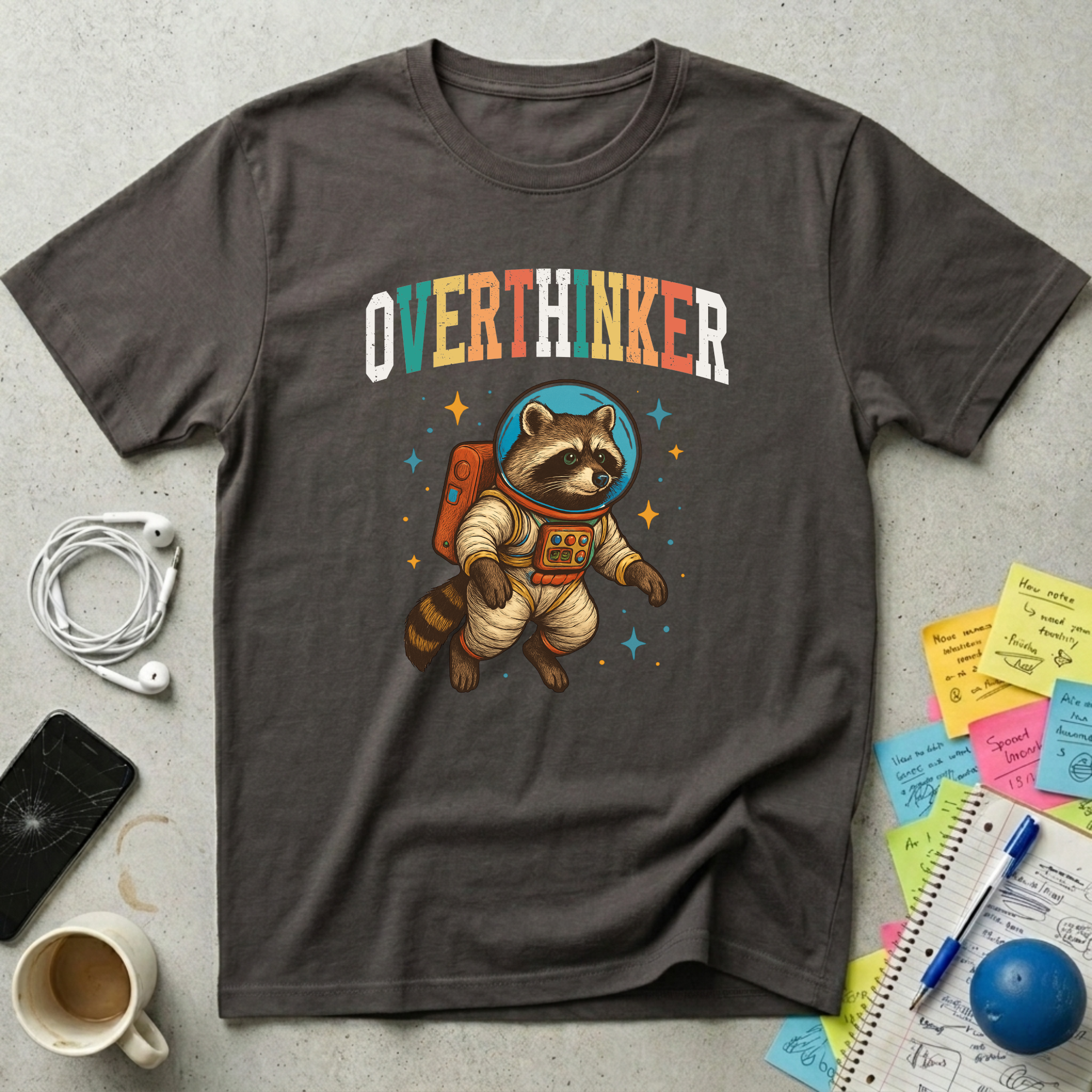 Overthinker Raccoon Astronaut T-Shirt