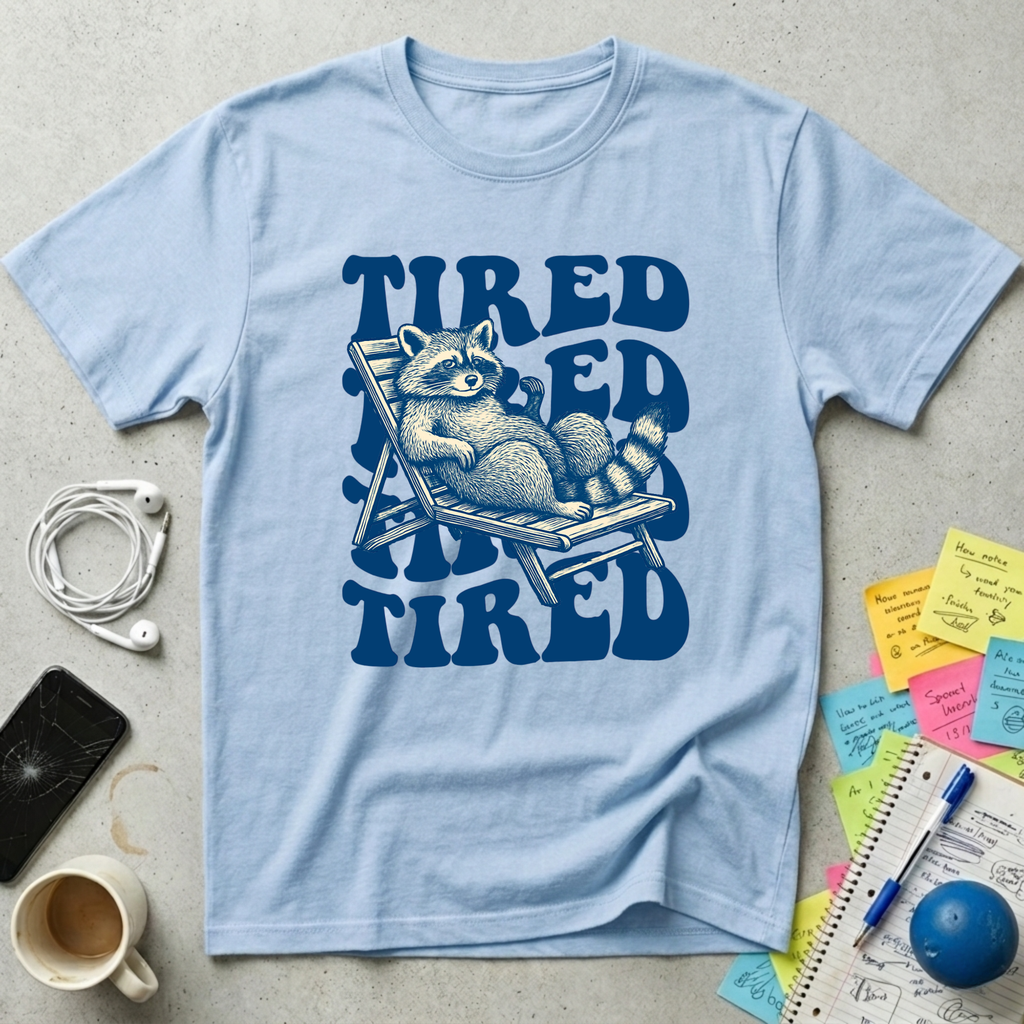 Tired Raccoon Wavy Retro T-Shirt