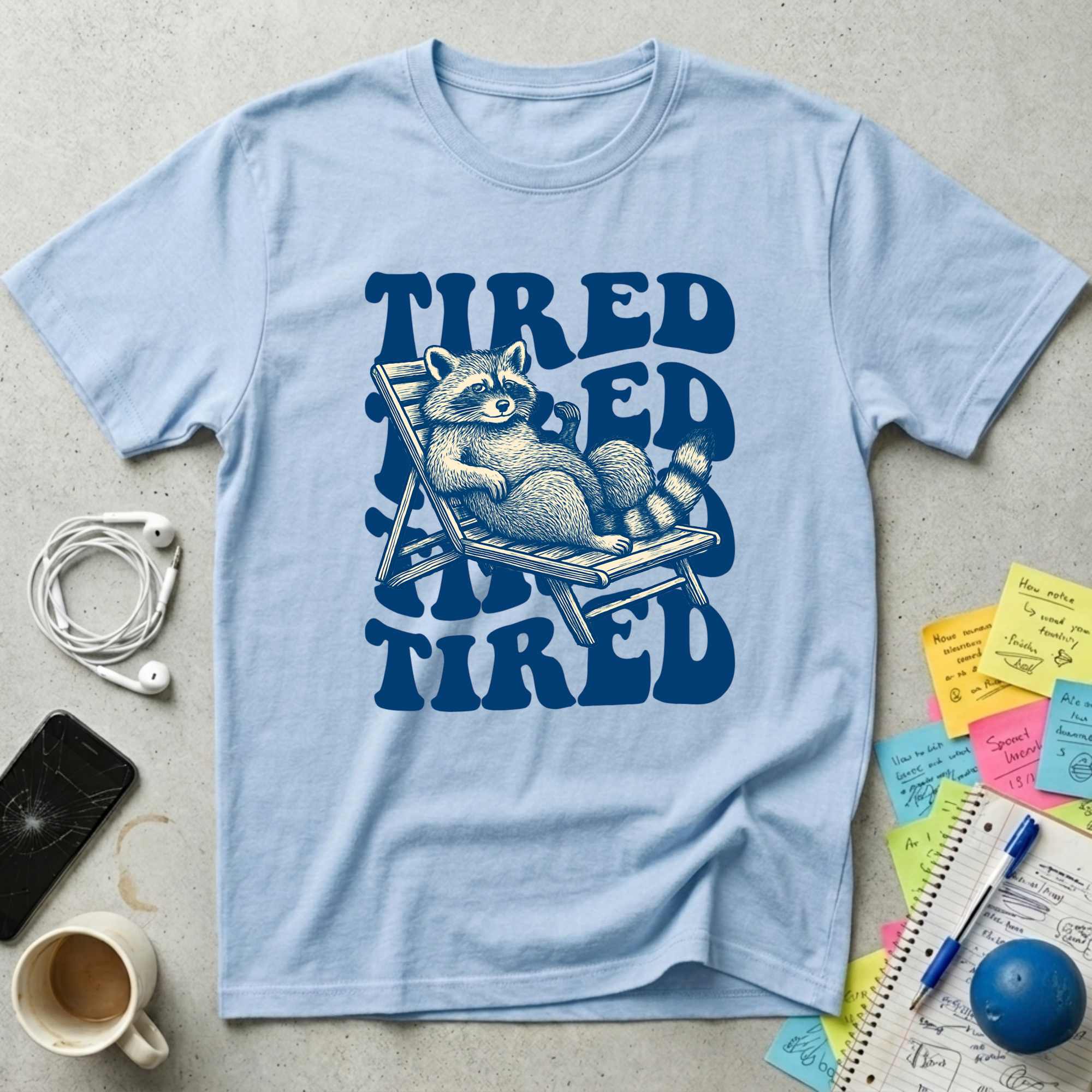 Tired Raccoon Wavy Retro T-Shirt