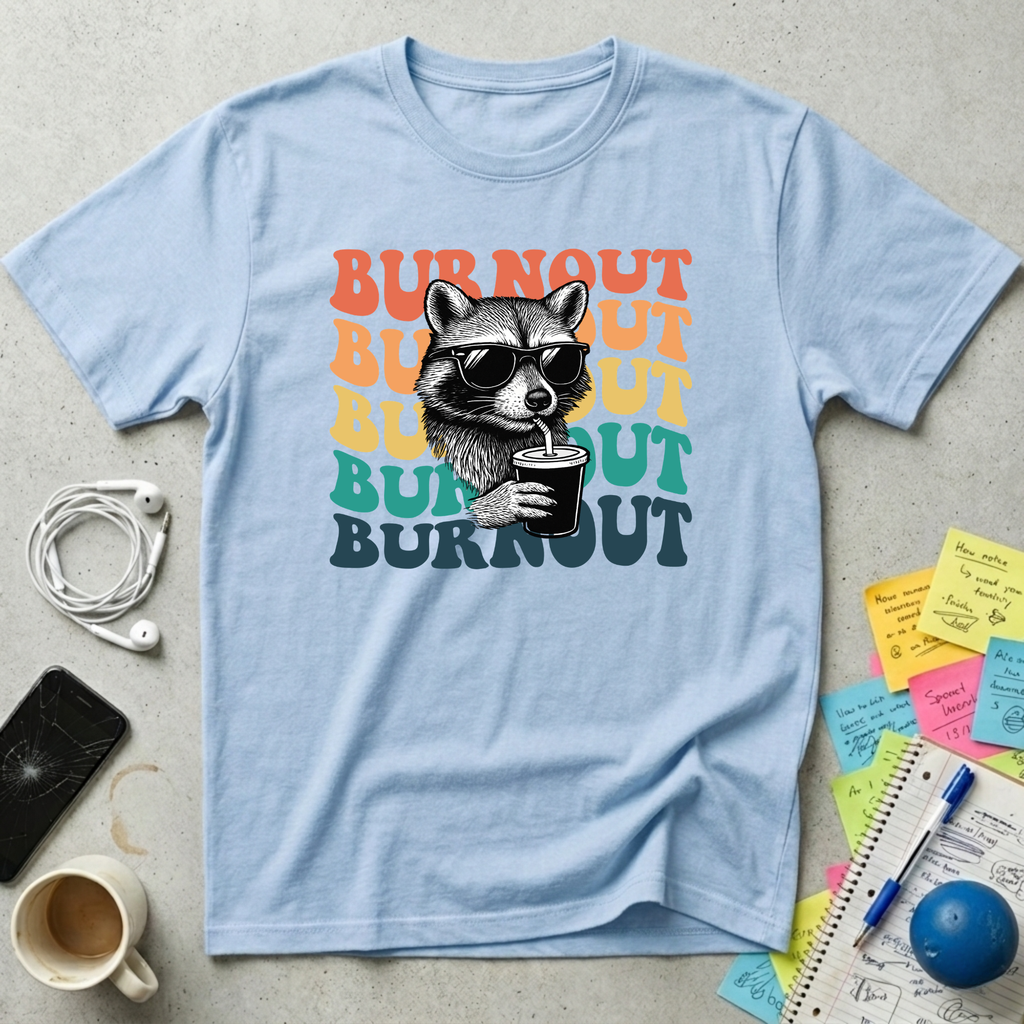 Burnout Retro Sunset - Chill Raccoon T-Shirt