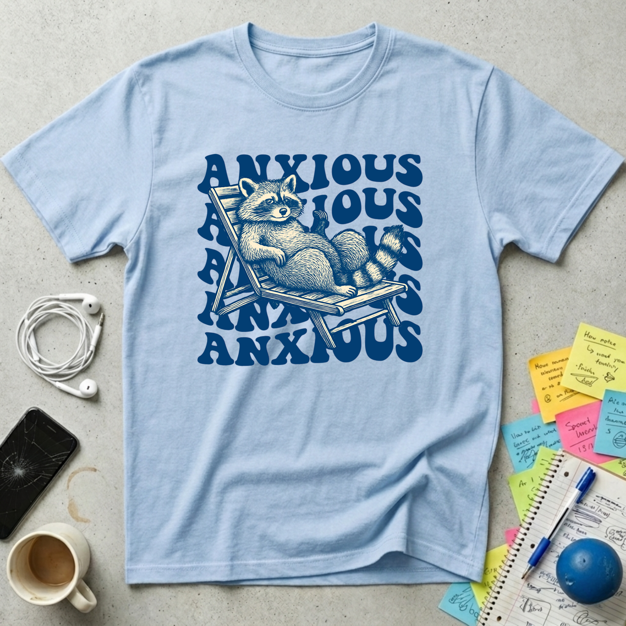 Anxious Raccoon Wavy Retro T-Shirt