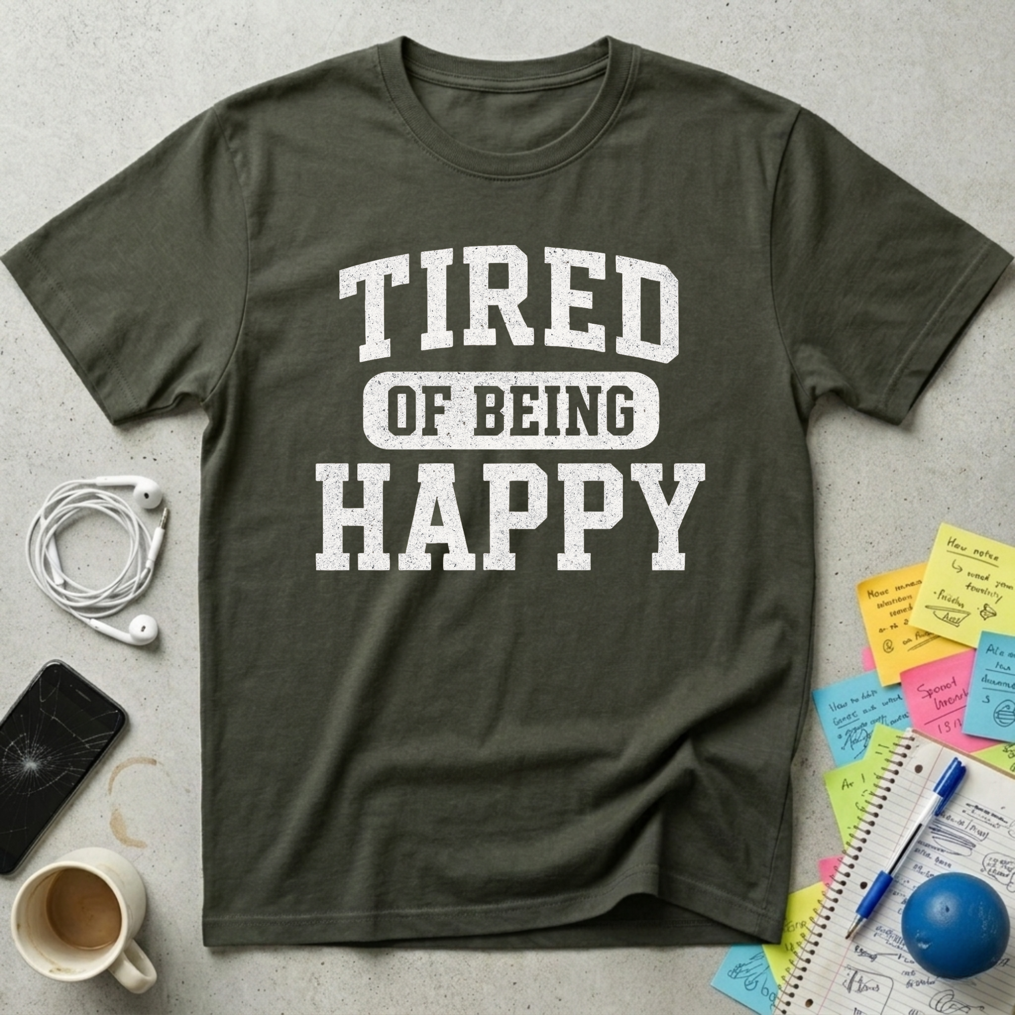 Tired of Being Happy College T-Shirt