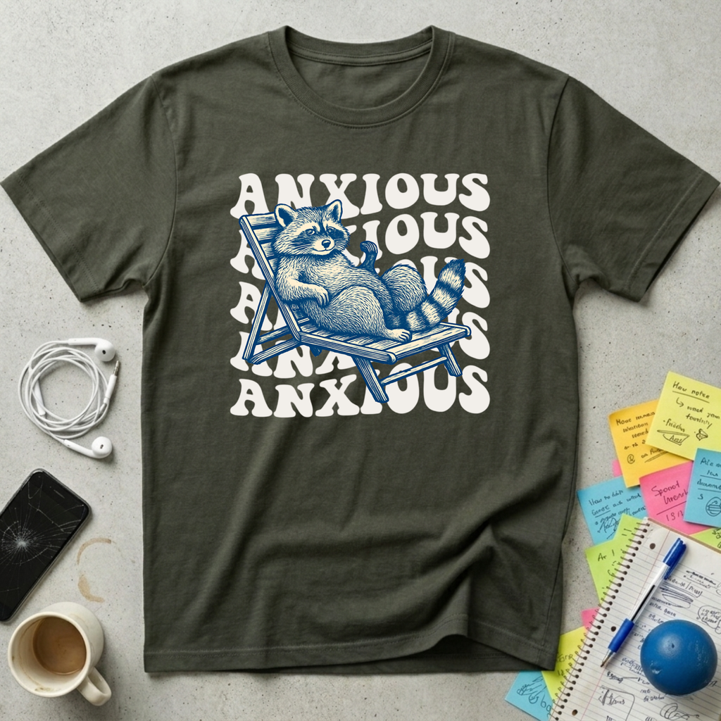 Anxious Raccoon Wavy Retro T-Shirt