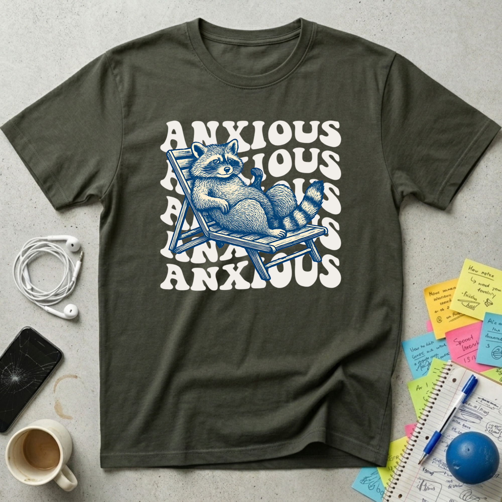 Anxious Raccoon Wavy Retro T-Shirt