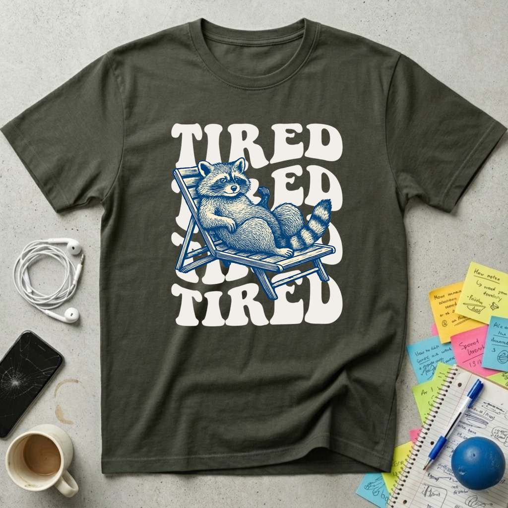 Tired Raccoon Wavy Retro T-Shirt