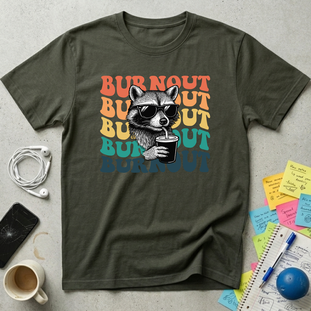 Burnout Retro Sunset - Chill Raccoon T-Shirt