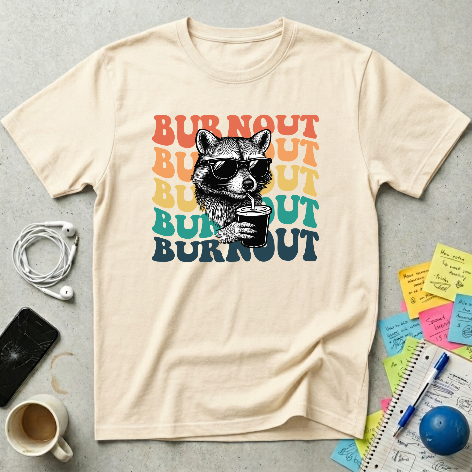 Burnout Retro Sunset - Chill Raccoon T-Shirt
