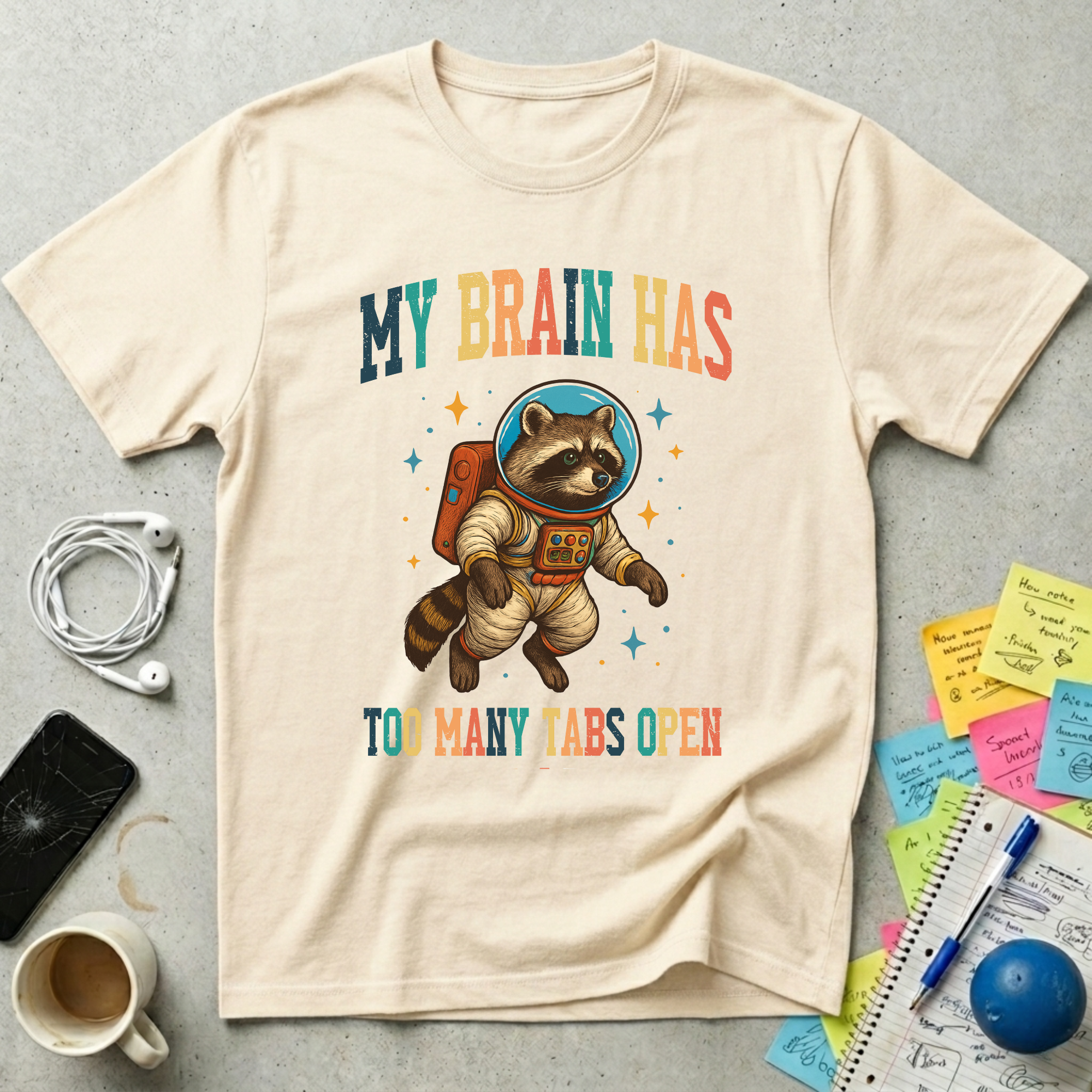 My Brain Has Too Many Tabs Open - Raccoon Astronaut T-Shirt