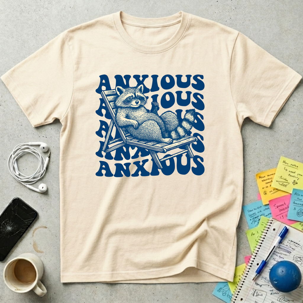 Anxious Raccoon Wavy Retro T-Shirt