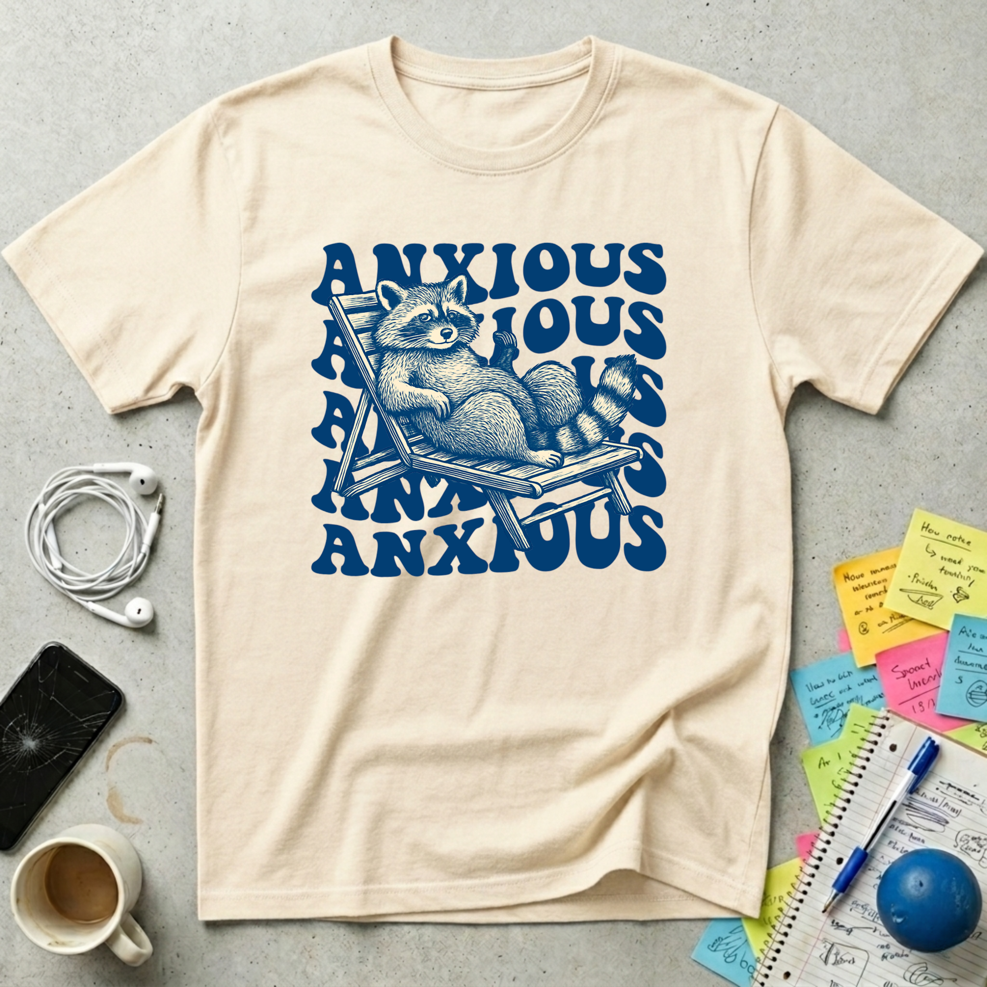 Anxious Raccoon Wavy Retro T-Shirt