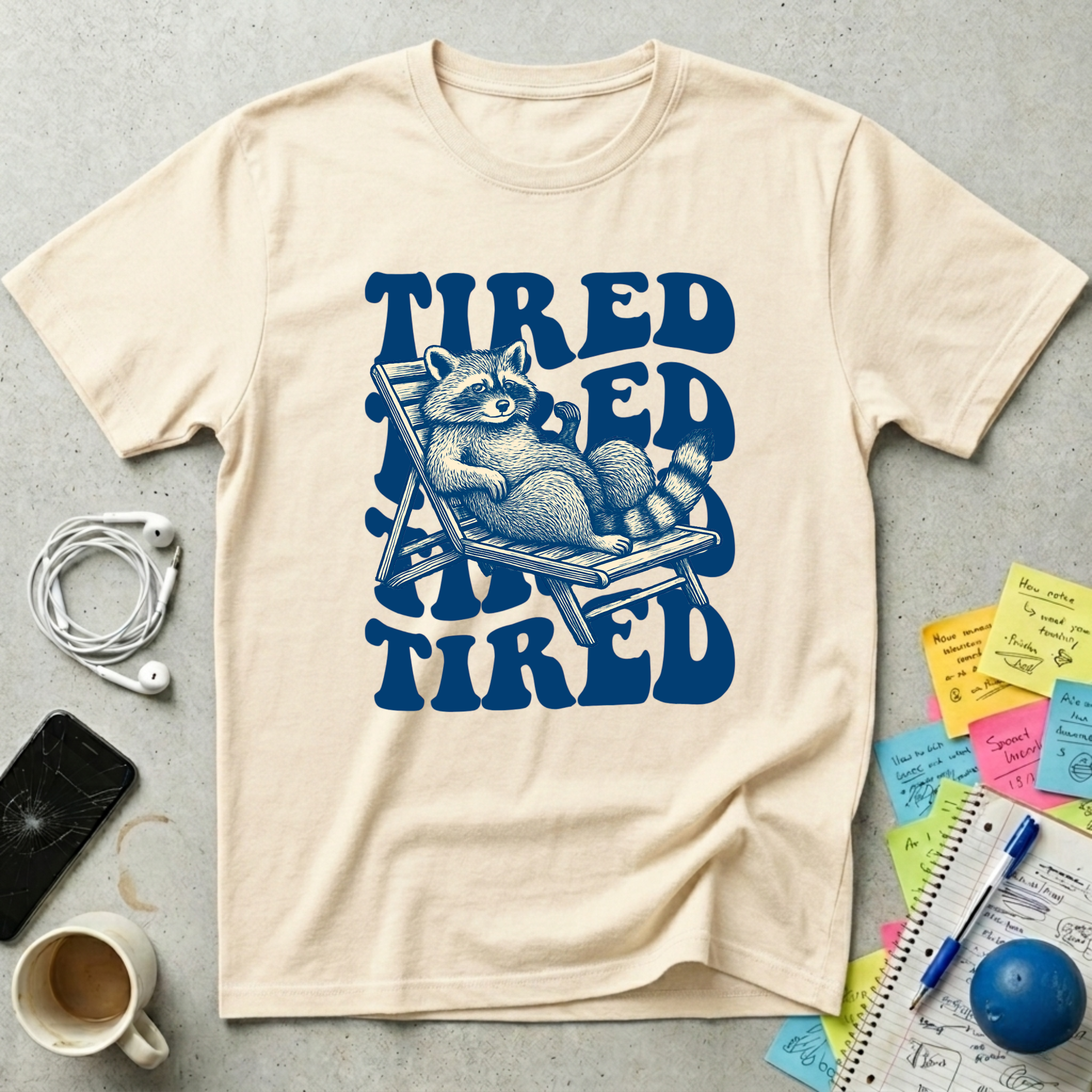 Tired Raccoon Wavy Retro T-Shirt