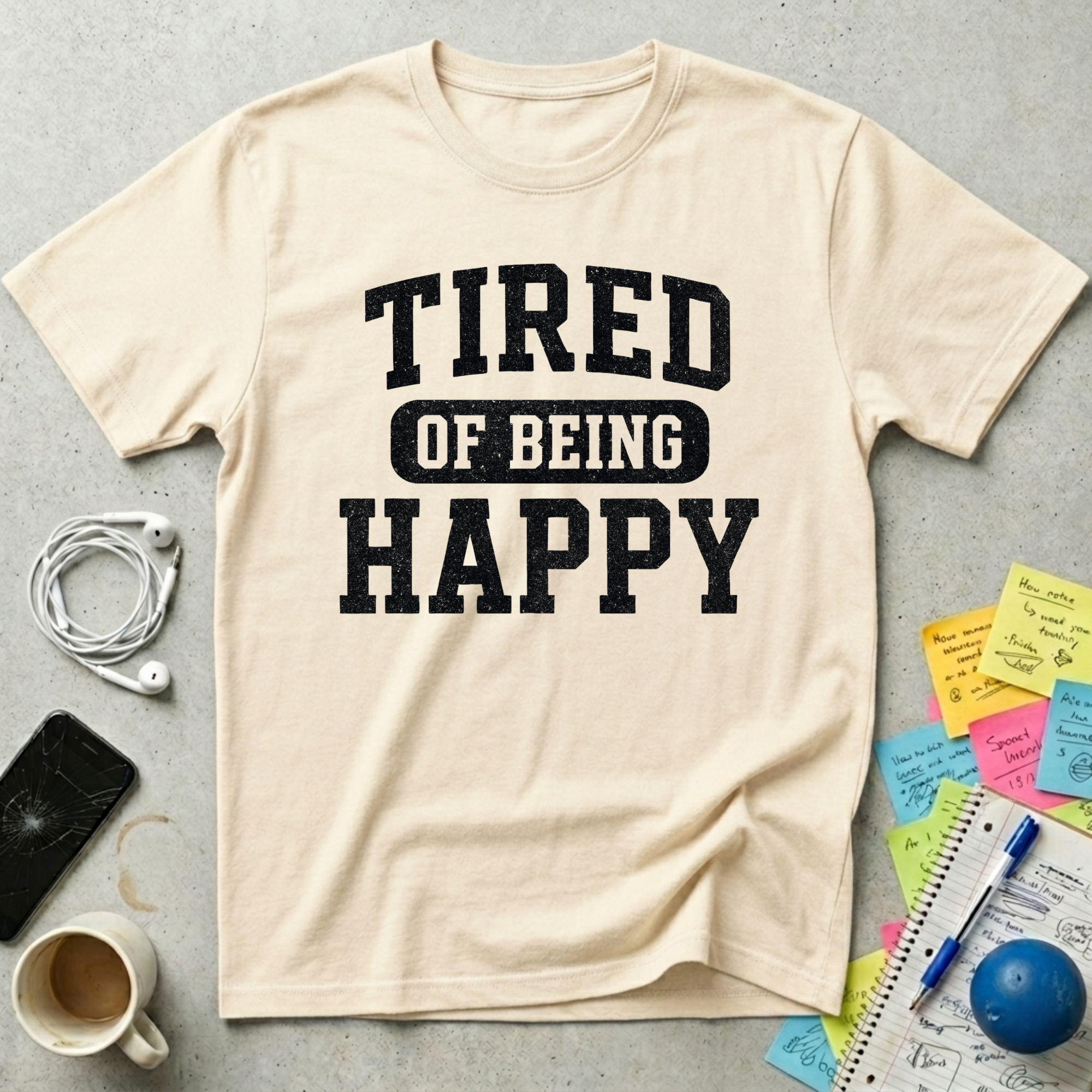 Tired of Being Happy College T-Shirt