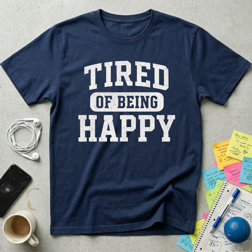Tired of Being Happy College T-Shirt