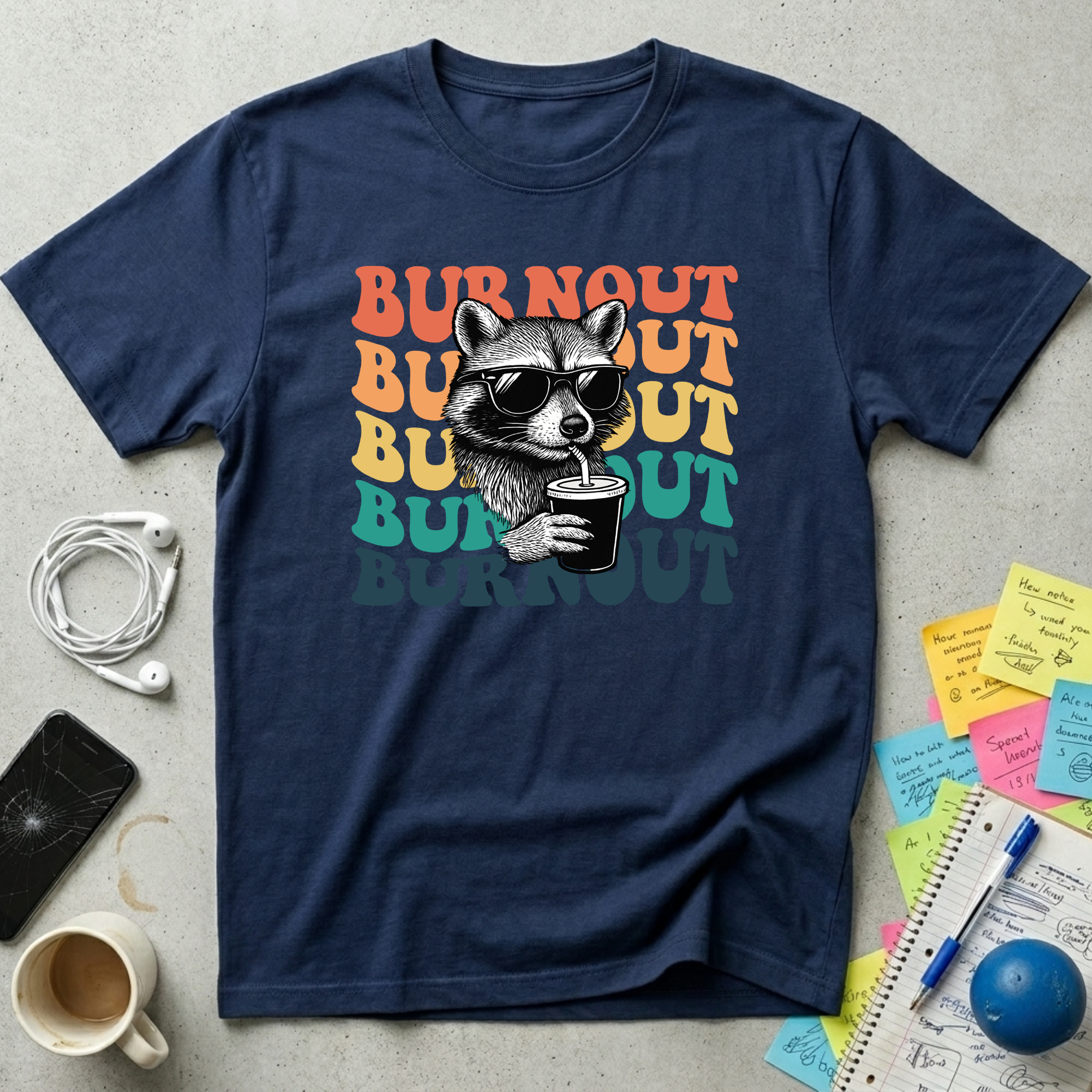 Burnout Retro Sunset - Chill Raccoon T-Shirt