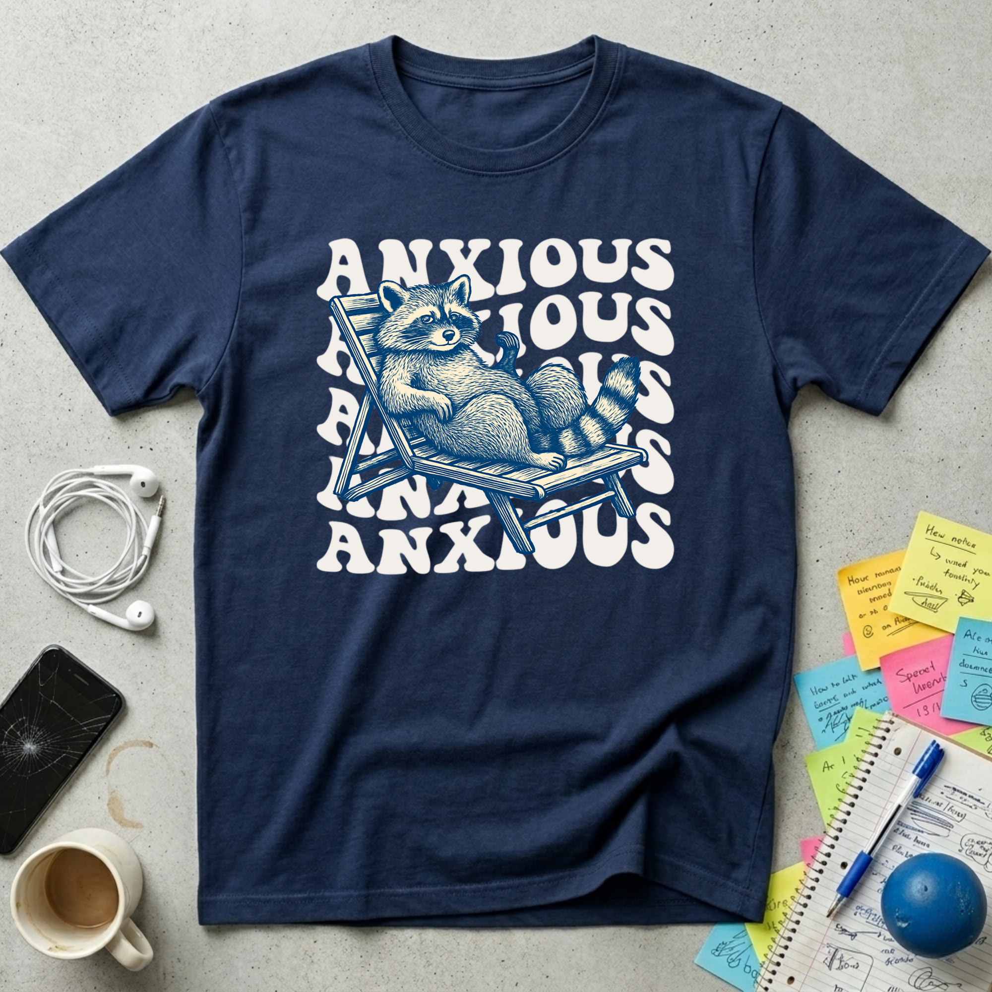 Anxious Raccoon Wavy Retro T-Shirt