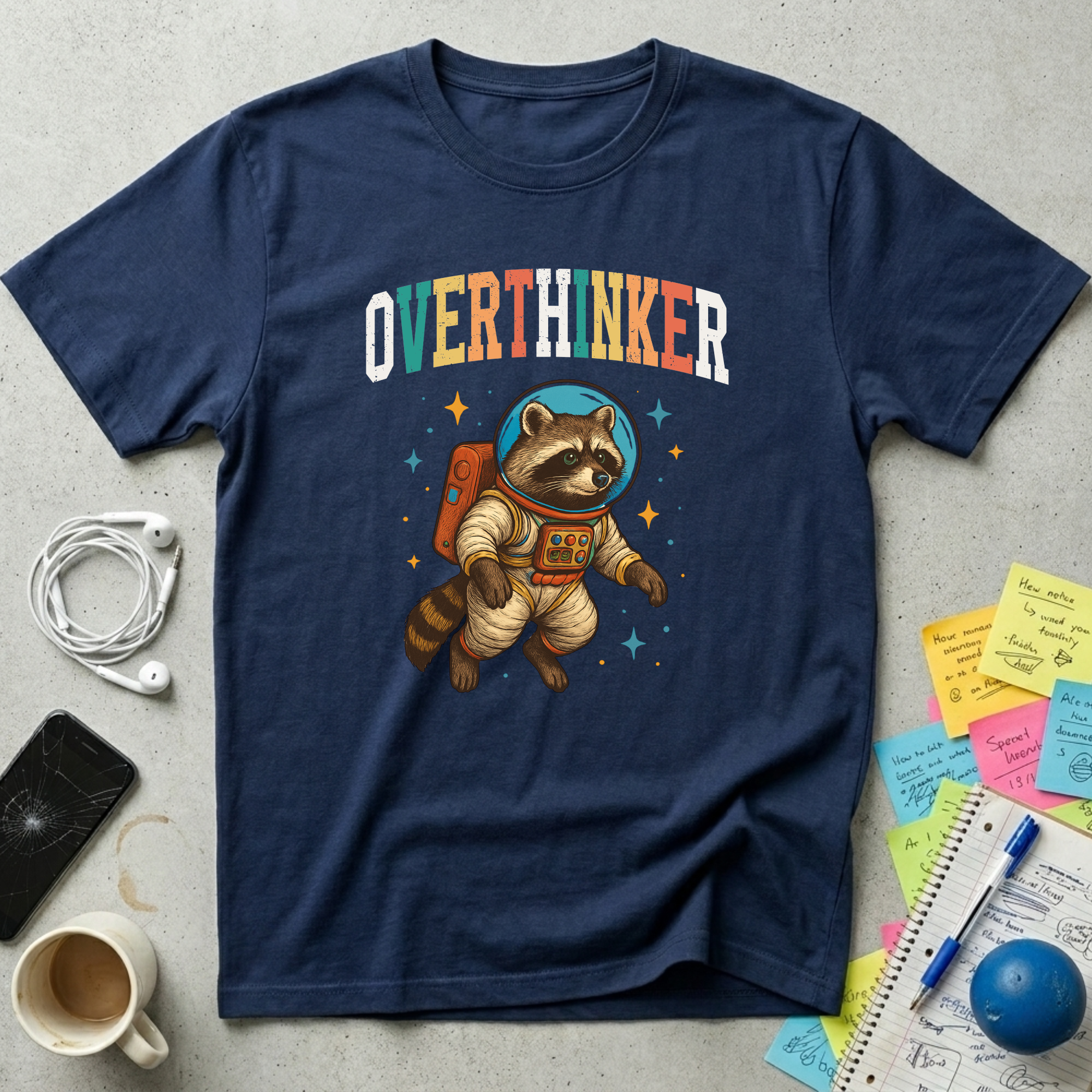 Overthinker Raccoon Astronaut T-Shirt