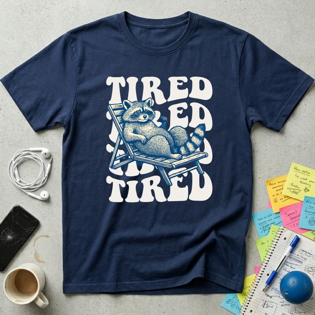 Tired Raccoon Wavy Retro T-Shirt