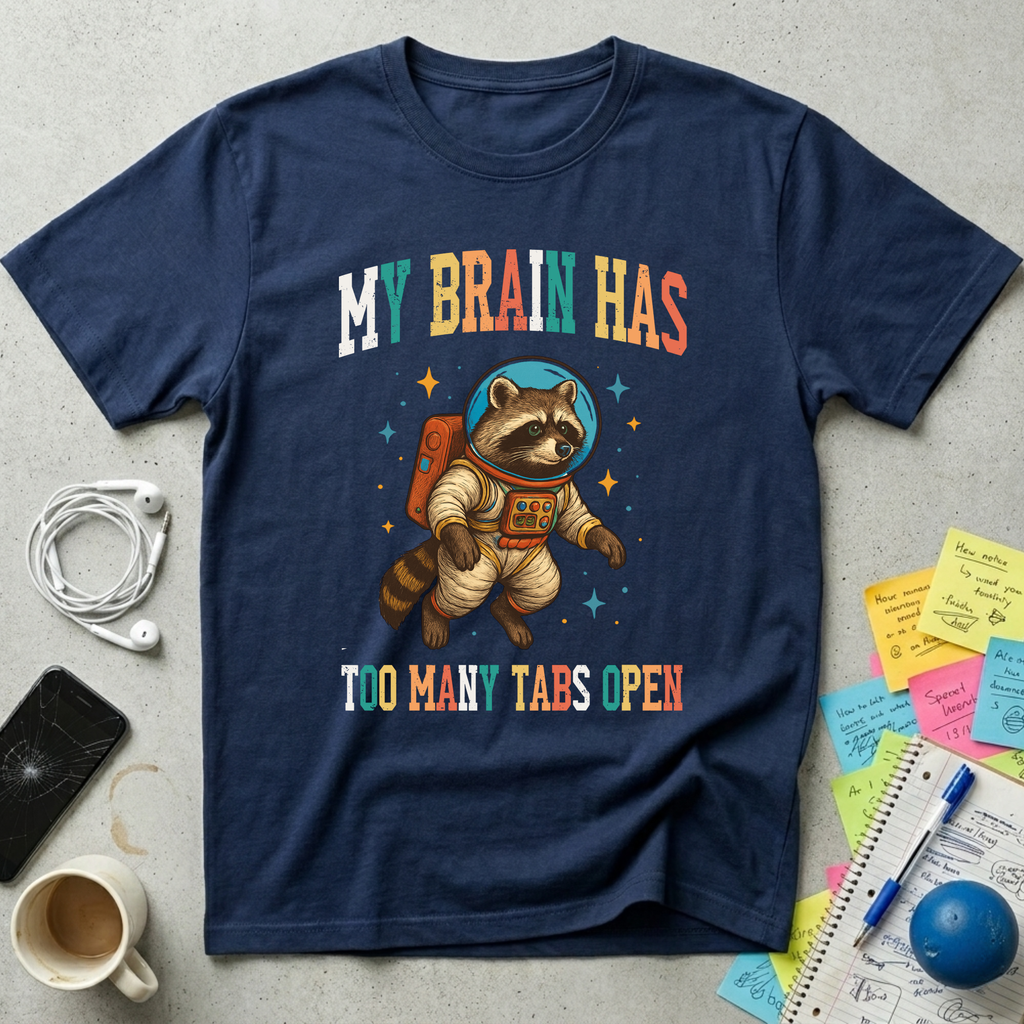My Brain Has Too Many Tabs Open - Raccoon Astronaut T-Shirt