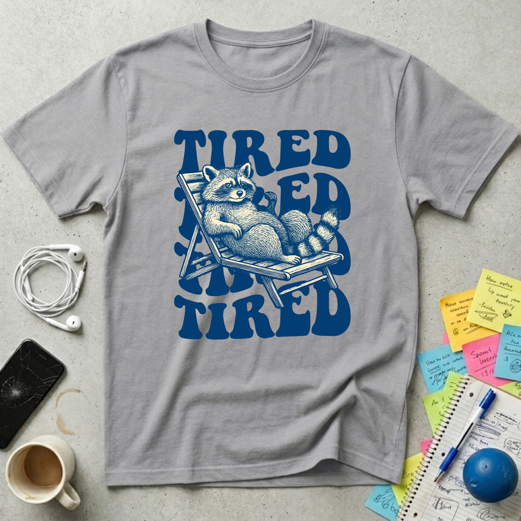 Tired Raccoon Wavy Retro T-Shirt