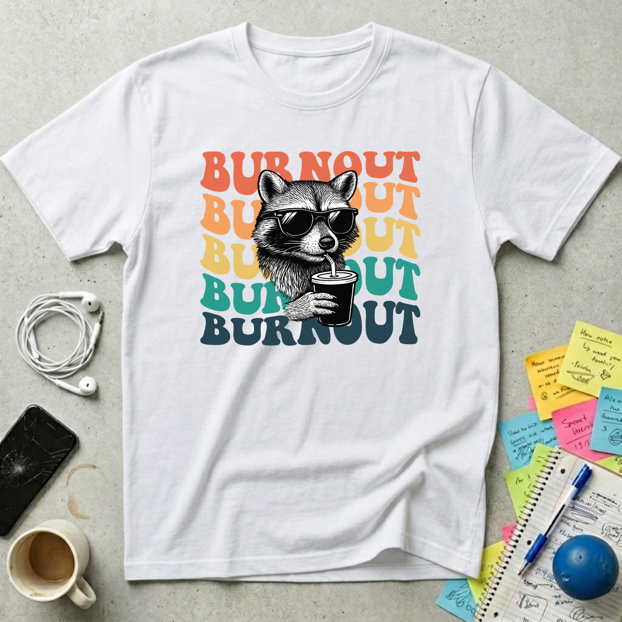 Burnout Retro Sunset - Chill Raccoon T-Shirt