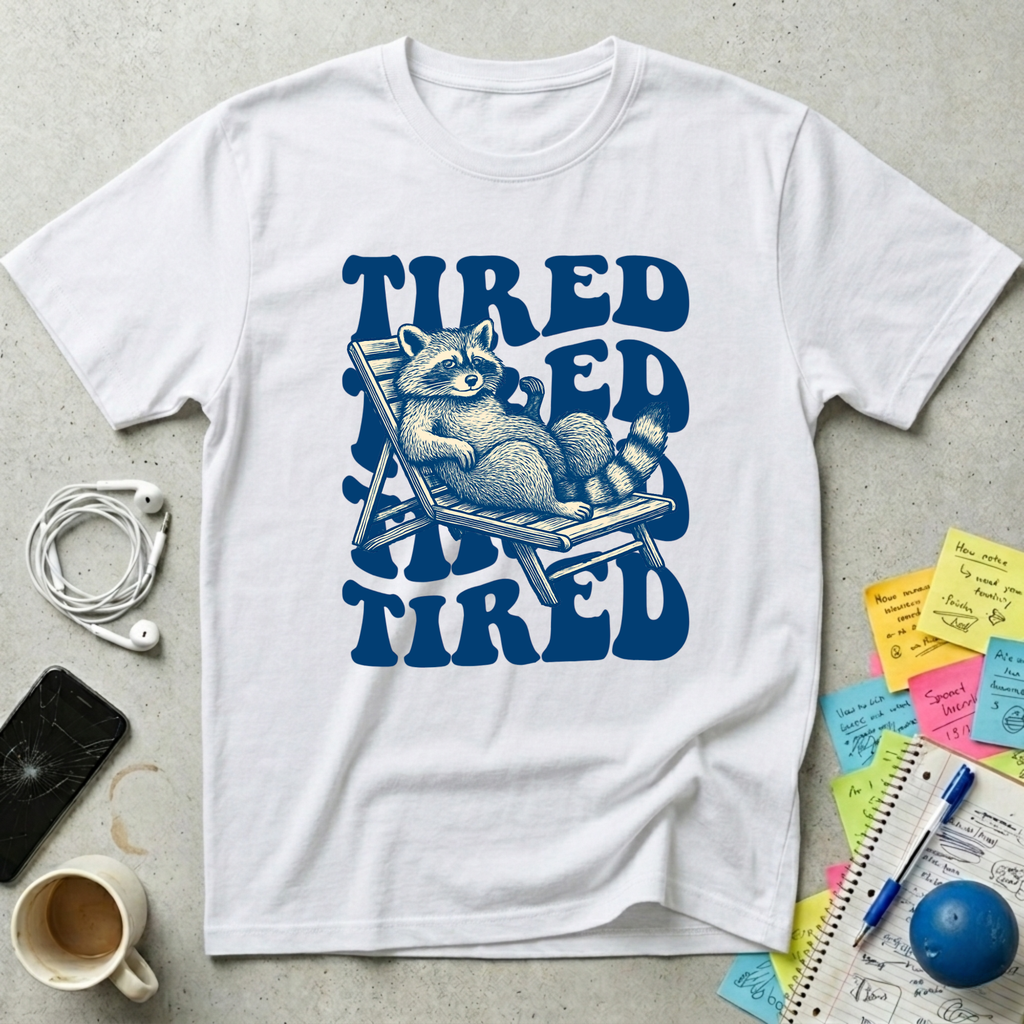 Tired Raccoon Wavy Retro T-Shirt