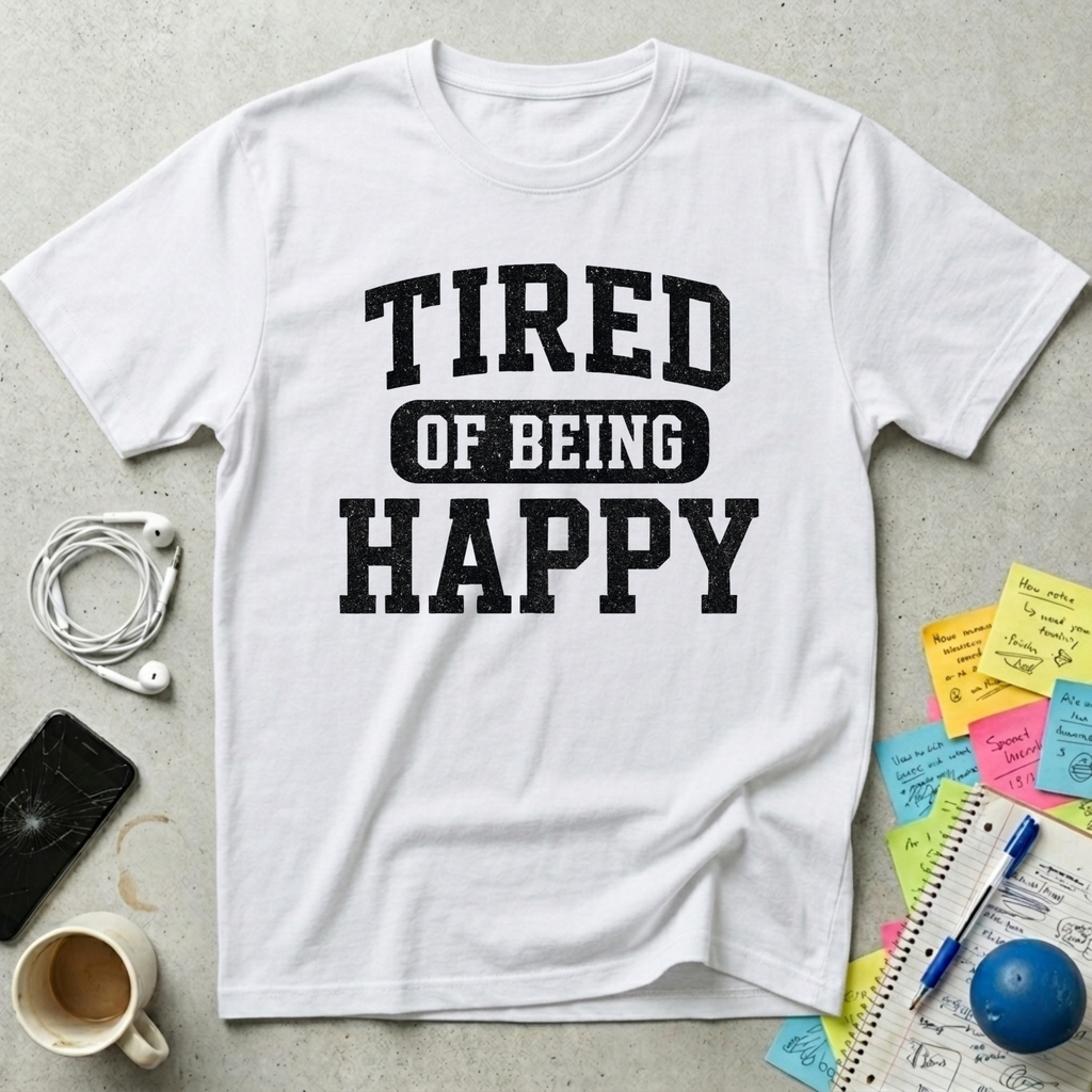 Tired of Being Happy College T-Shirt